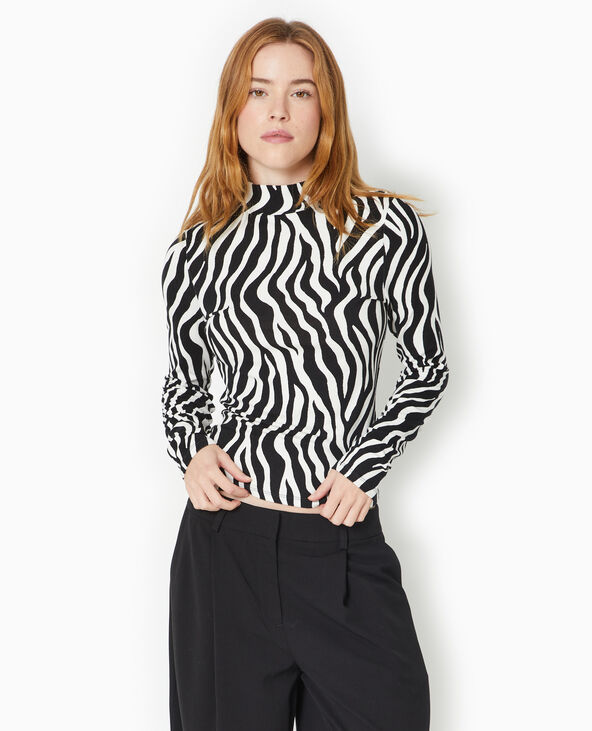 Top manches longues col montant motif léopard blanc - Pimkie