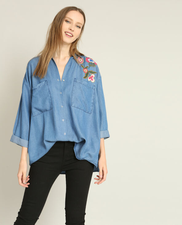 Chemise XL brodée bleu - Pimkie