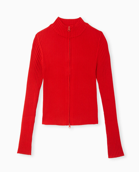 Gilet ajusté en maille côtelée col montant rouge - Pimkie