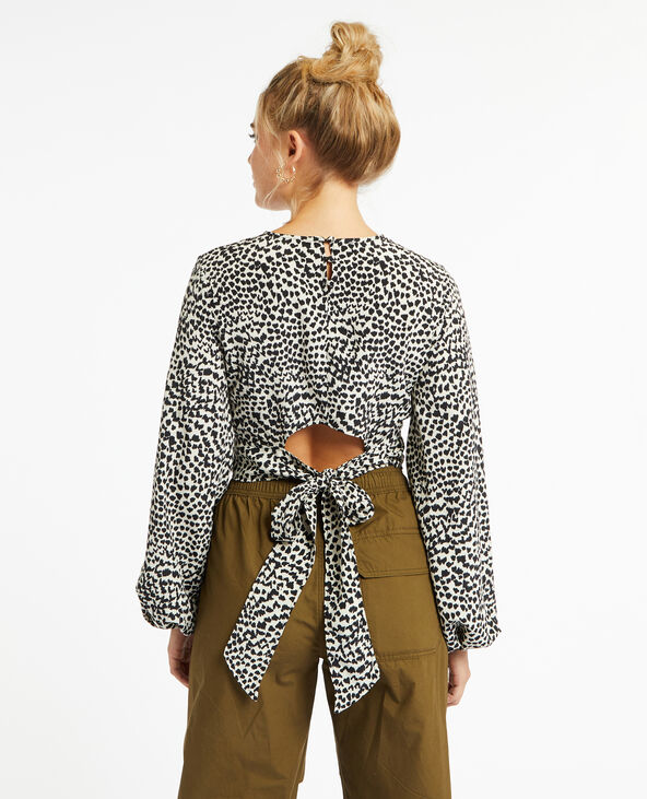 Blouse courte avec noeud dos motif léopard blanc - Pimkie