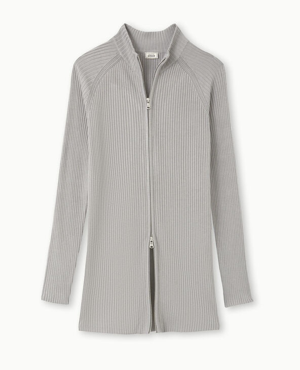 Gilet long en maille côtelée avec col montant gris - Pimkie