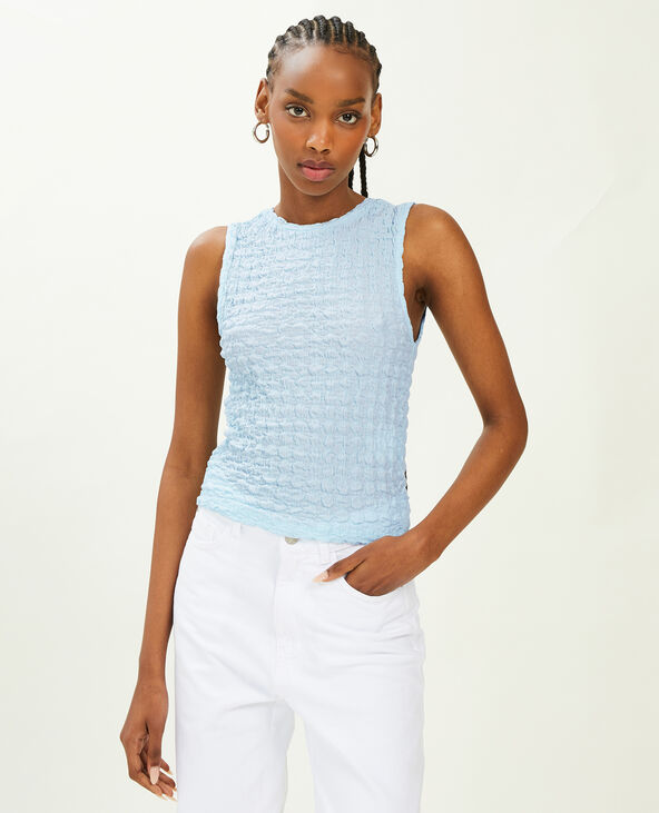 Top court sans manches maille gaufrée bleu clair - Pimkie
