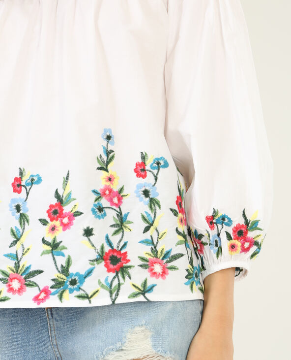 Blouse col bardot brodée blanc - Pimkie