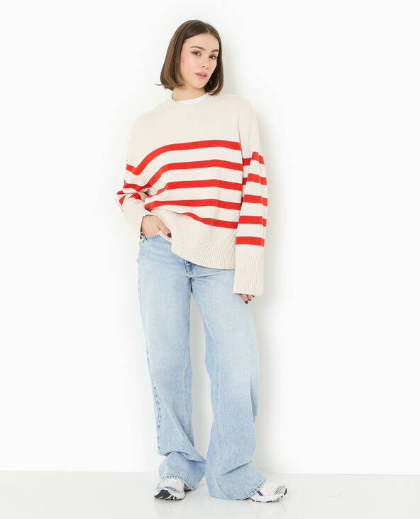 Pull oversize rayé avec grands bord-côtes blanc - Pimkie