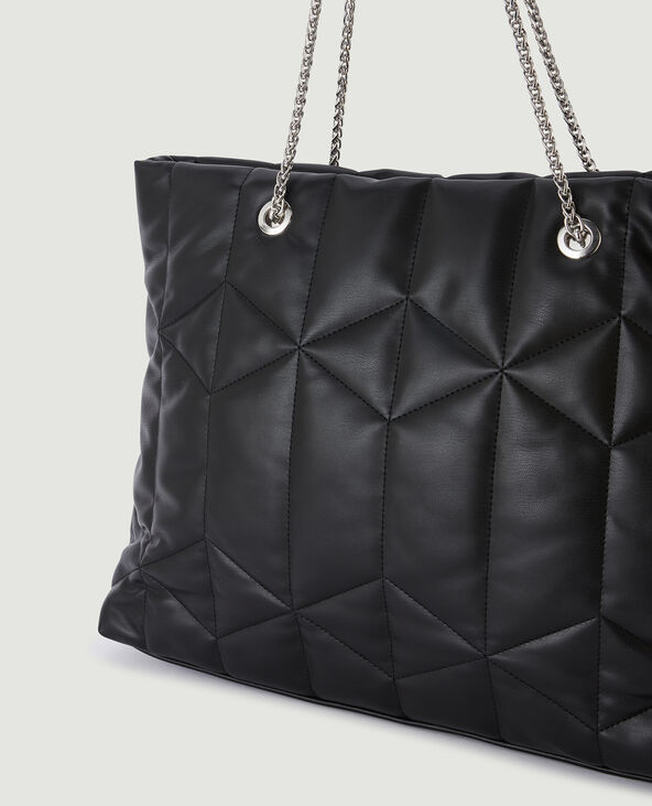 Grand sac en simili matelassé noir - Pimkie