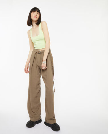 Pantalon large et droit effet lin camel - Pimkie