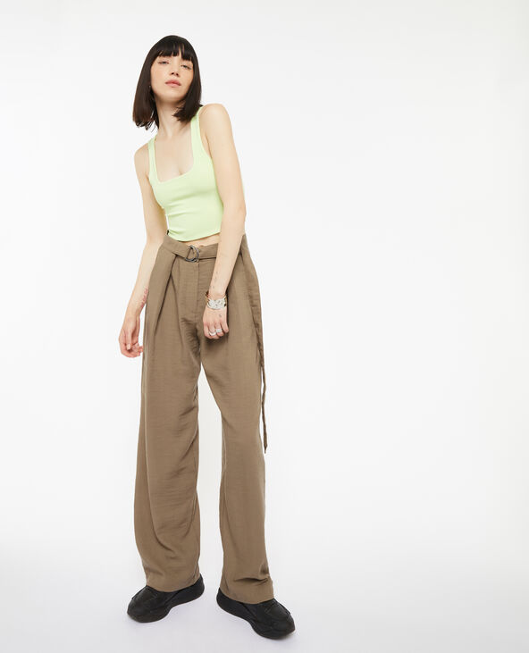 Pantalon large et droit effet lin camel - Pimkie