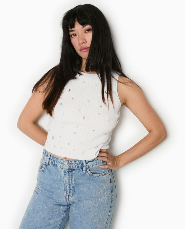 Top sans manches en maille avec strass blanc - Pimkie
