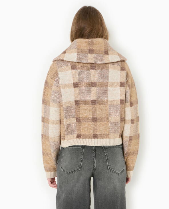 Gilet à carreaux col camionneur taupe - Pimkie
