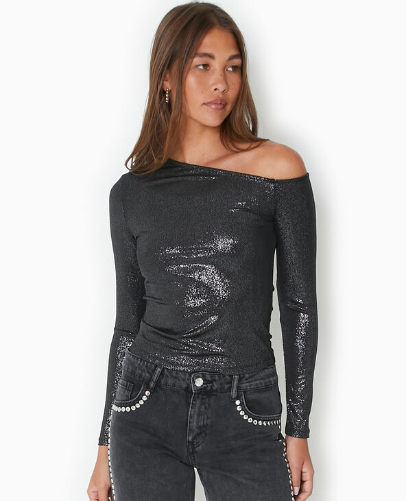 Top one shoulder en maille pailletée noir - Pimkie