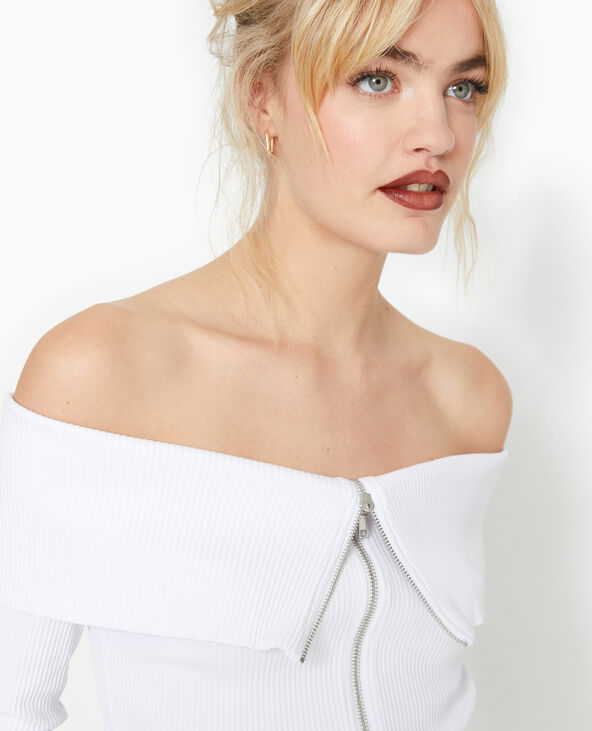 Top zippé encolure Bardot blanc - Pimkie