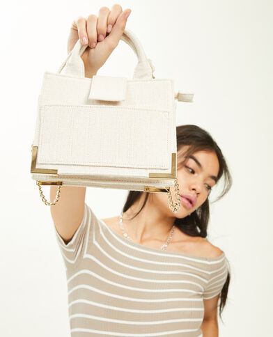 Sac rigide carré en tissu effet lin blanc - Pimkie