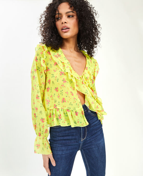 Blouse avec nouette et volants jaune - Pimkie