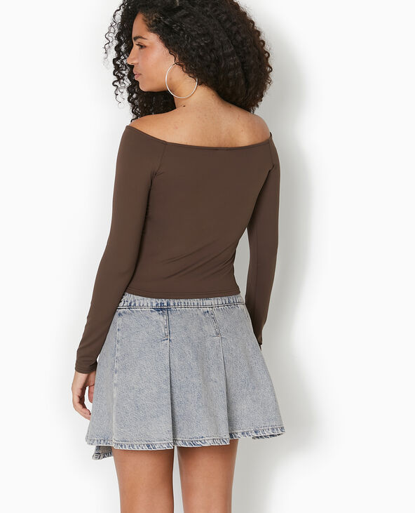Top manches longues encolure Bardot marron - Pimkie