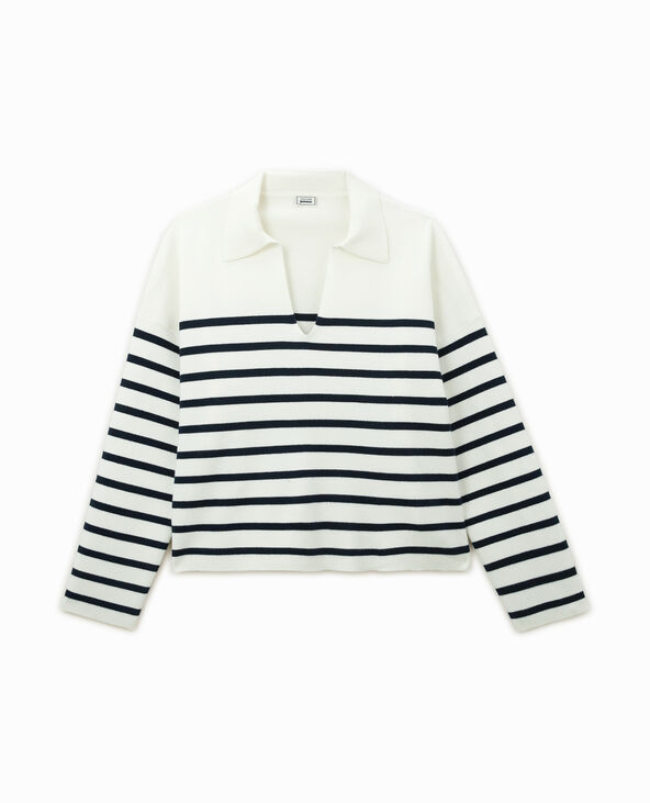 Pull rayé col polo blanc - Pimkie