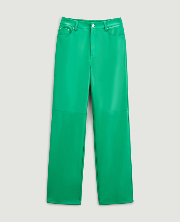 Pantalon droit en simili cuir vert olive - Pimkie