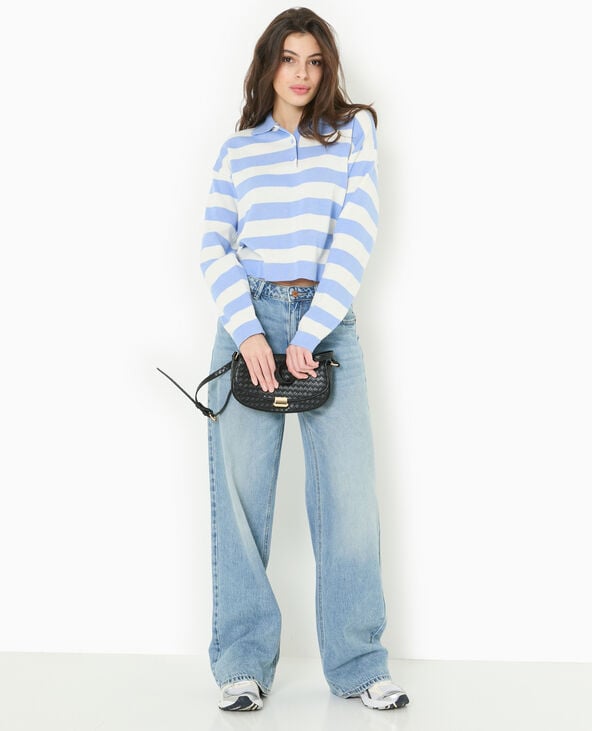 Pull col polo en maille rayée bleu marine - Pimkie