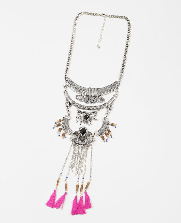 Collier plastron à pompons argenté - Pimkie