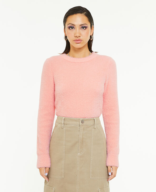 Pull en maille poilue et extensible rose clair - Pimkie
