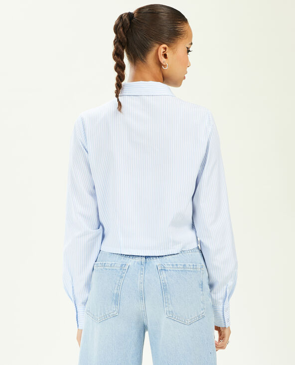 Chemise cropped manches longues rayures bleu - Pimkie