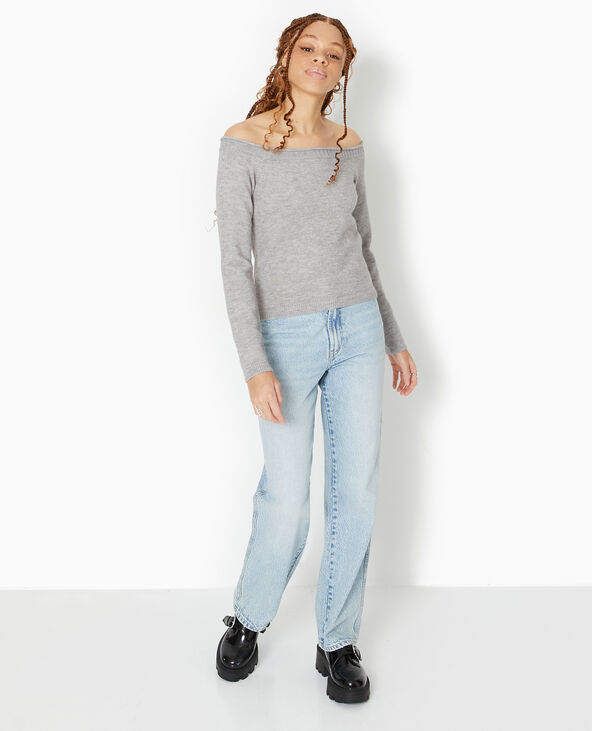Pull ajusté encolure Bardot gris chiné - Pimkie