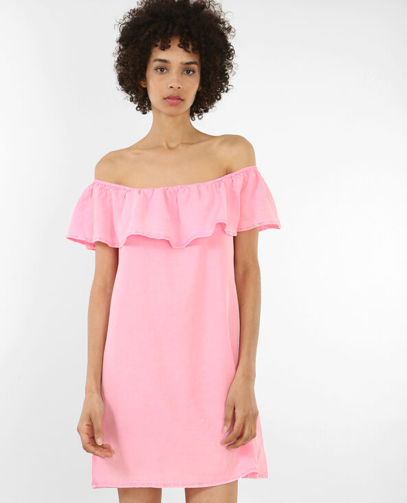 Robe volant bardot rose fluo - Pimkie
