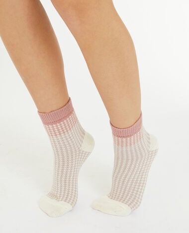 Paire de chaussettes motif pied-de-poule rose clair - Pimkie