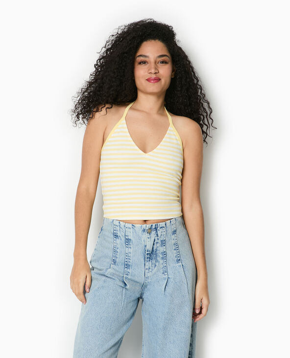 Top dos-nu court rayé jaune - Pimkie