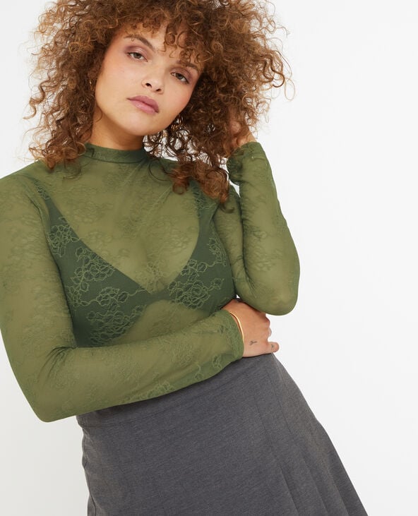 Top manches longues en dentelle vert kaki - Pimkie