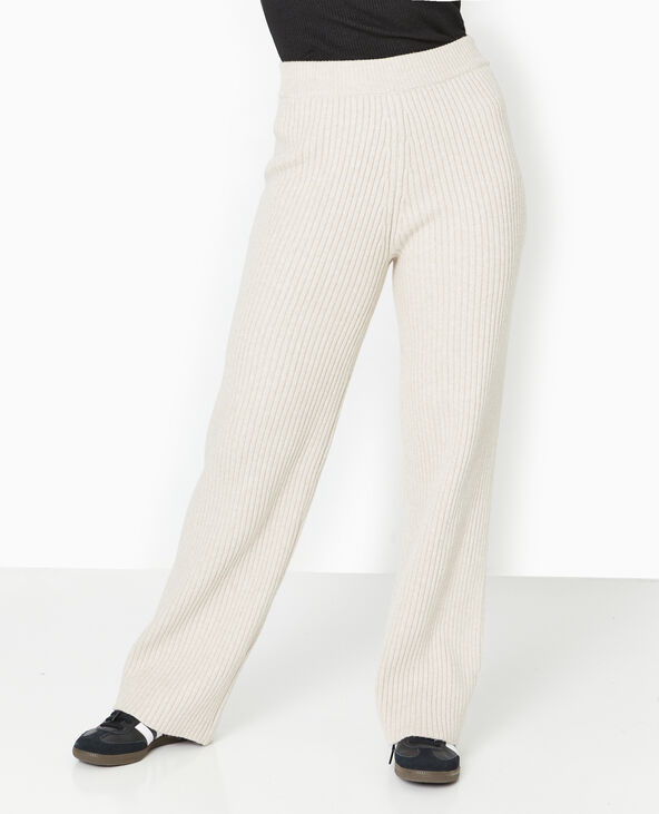 Pantalon droit en maille côtelée beige - Pimkie