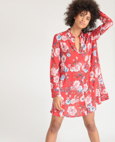 Robe chemise fleurie rouge - Pimkie