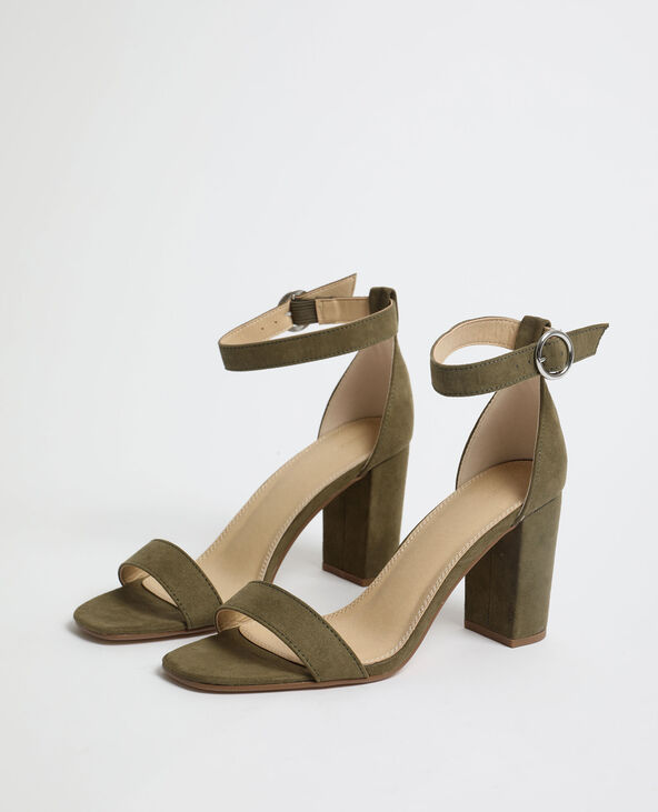 Sandales à talons microfibre vert kaki - Pimkie