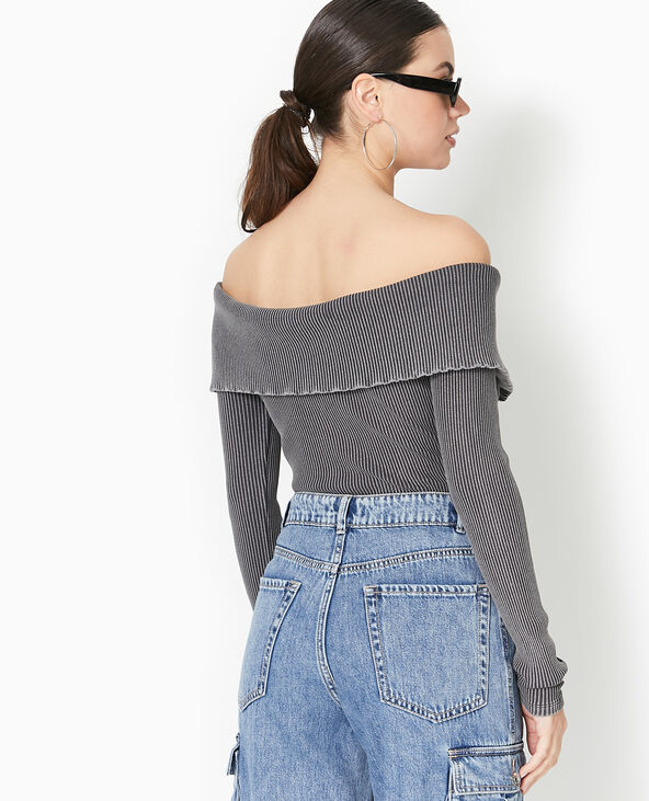 Top zippé encolure Bardot  gris - Pimkie