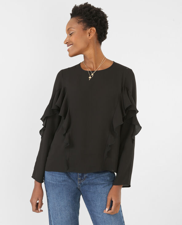 Blouse fluide à volants noir - Pimkie