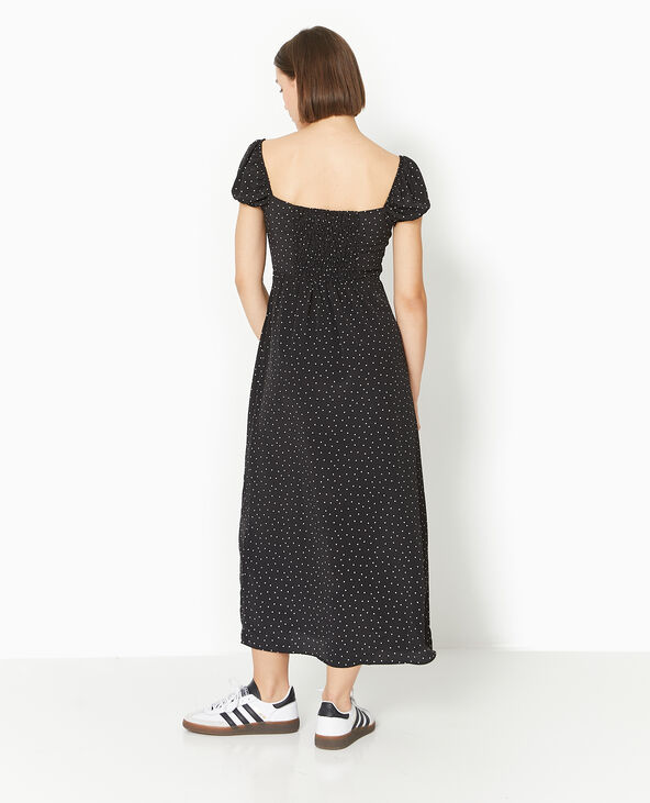 Robe longue forme empire motif pois noir - Pimkie