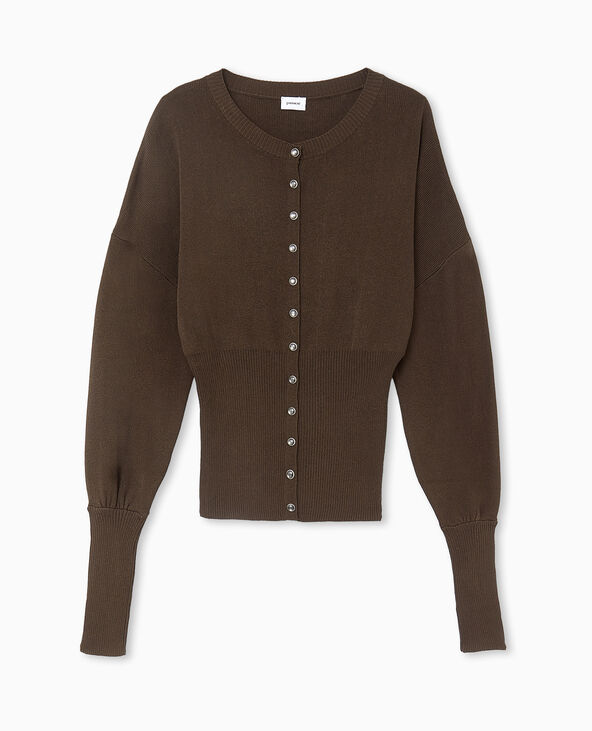 Gilet boutonné maille fine avec grands bord-côtes marron - Pimkie