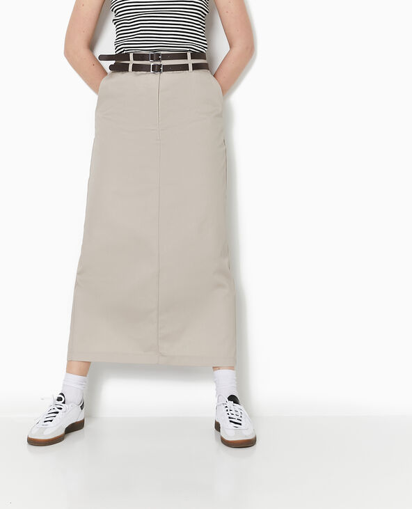 Jupe longue en toile avec ceintures beige - Pimkie