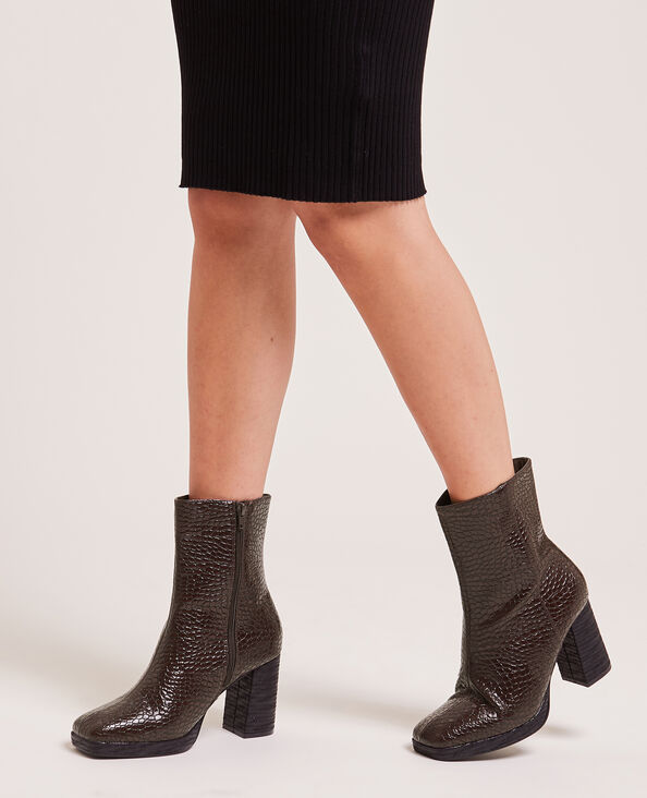 Boots bouts carrés effet croco brun - Pimkie