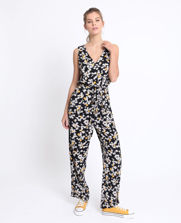 Combi-pantalon à fleurs noir - Pimkie