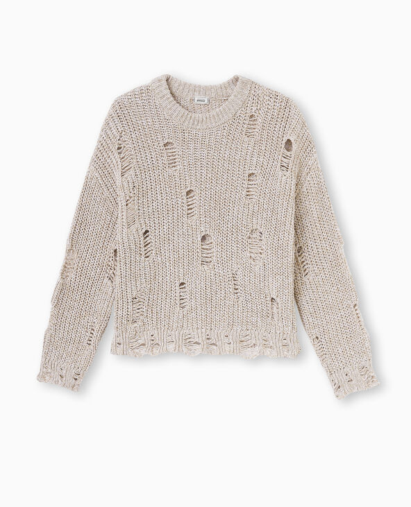 Pull en maille moulinée effet destroy beige - Pimkie