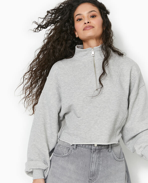 Sweat zippé cropped gris chiné - Pimkie