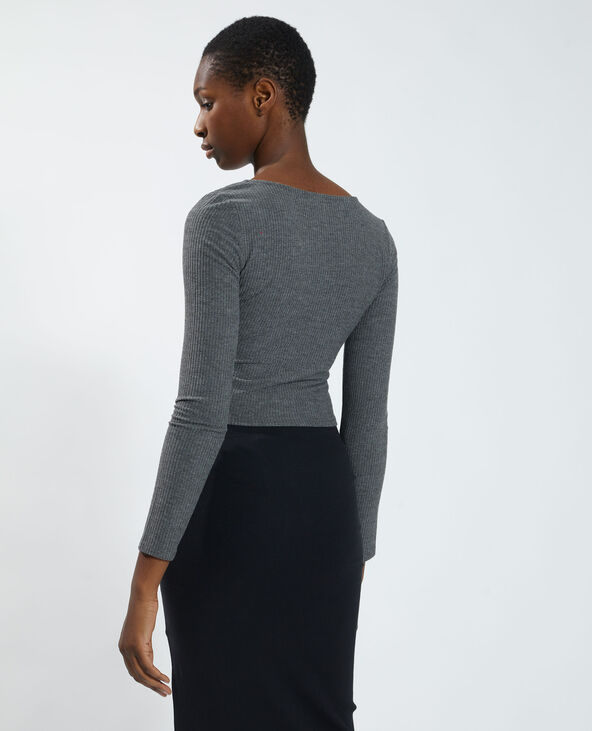 Crop top portefeuille côtelé gris chiné - Pimkie