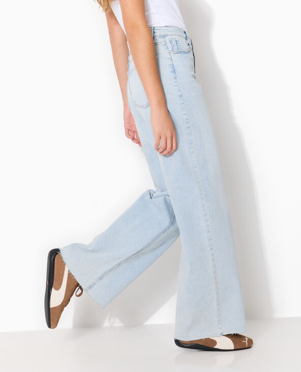 Jean wide taille haute avec bas coupés bleu clair - Pimkie