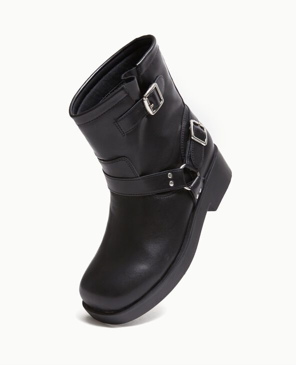 Boots motardes avec détails brides et boucle noir - Pimkie
