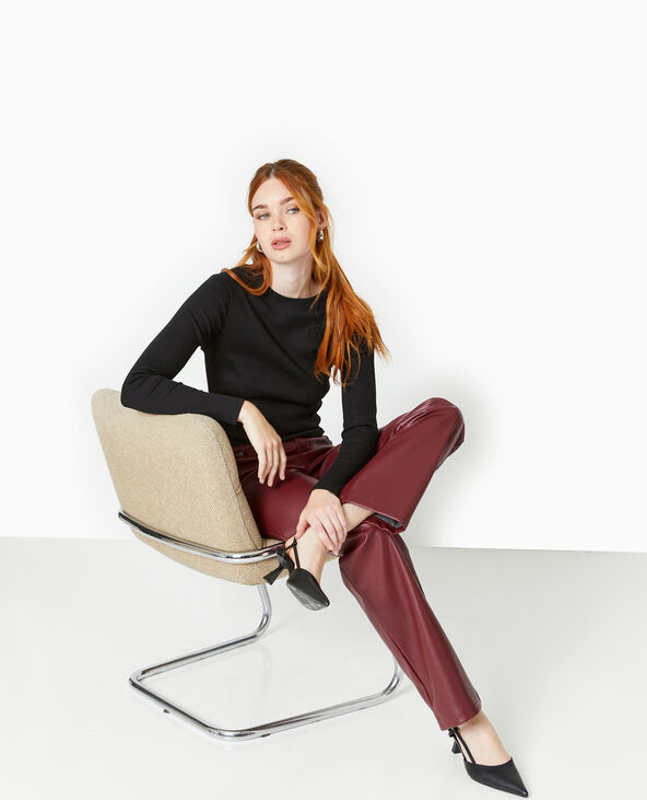 Pantalon droit taille haute en simili cuir bordeaux - Pimkie