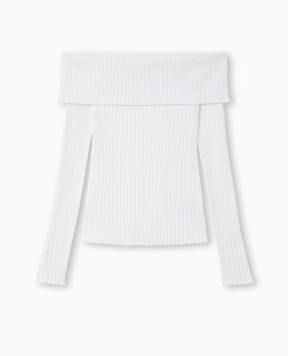 Pull maille côtelée encolure Bardot blanc - Pimkie