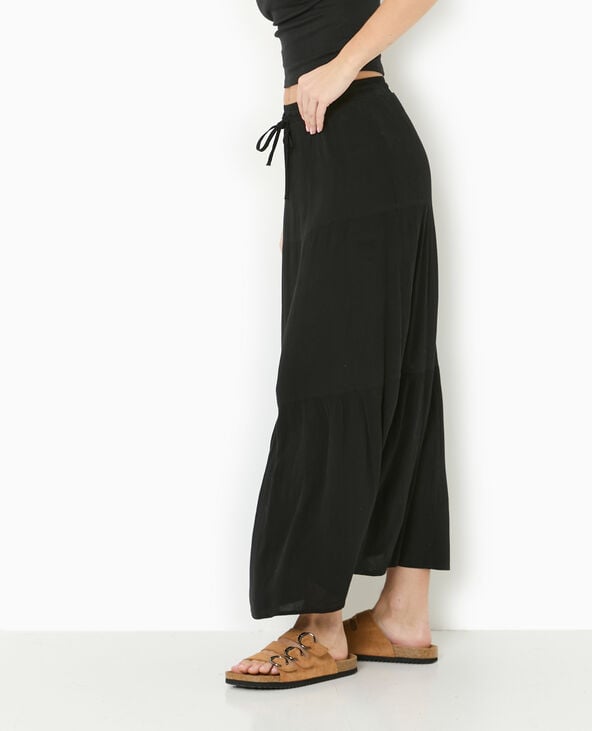 Jupon long à étages avec ceinture élastiquée noir - Pimkie