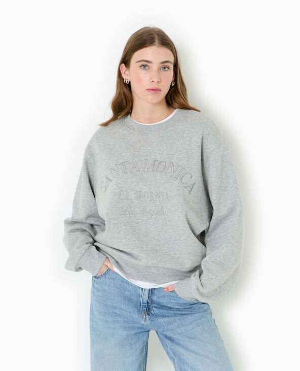 Sweat col rond avec broderie gris chiné - Pimkie