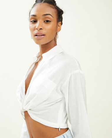 Chemise courte effet noué blanc - Pimkie
