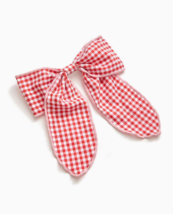 Barrette avec grand nœud vichy rouge - Pimkie
